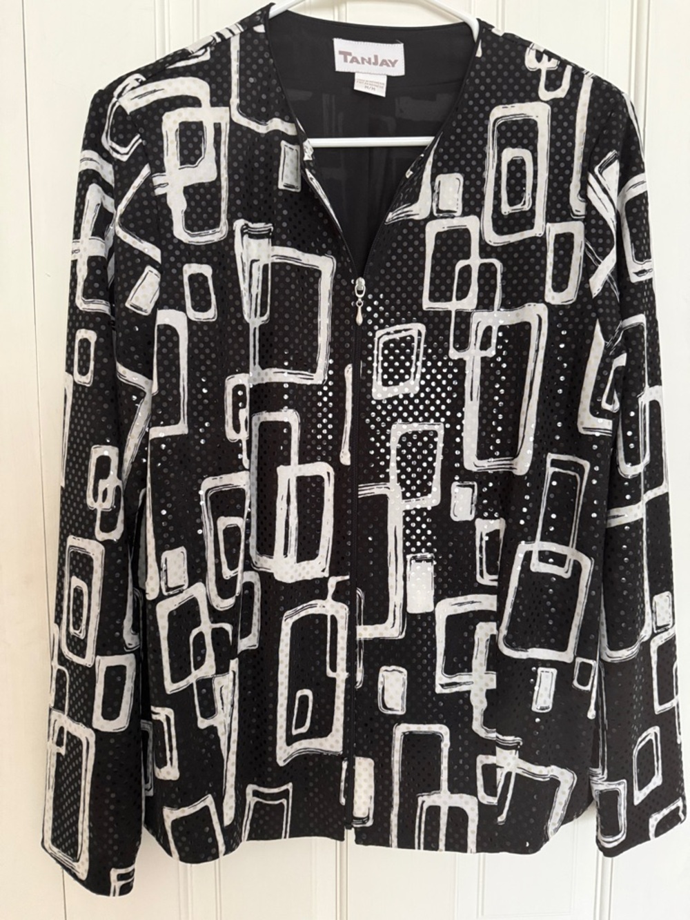 TanJay Black and White Geometric Zip Jacket
